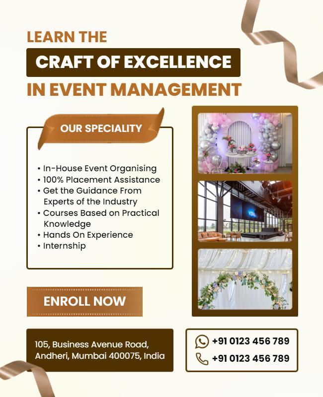 Professional Brown Event Management Course Enrollment Poster Template