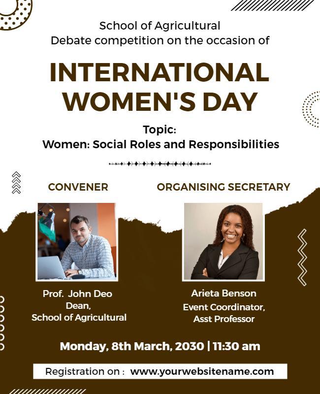 Professional Brown International Women's Day Debate Poster Template