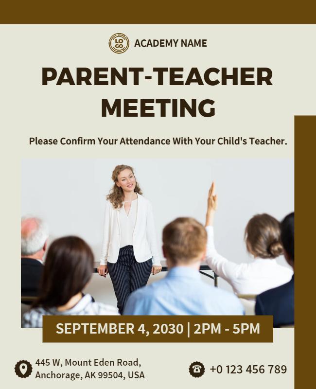 Professional Brown Parent-Teacher Meeting Announcement Poster Template
