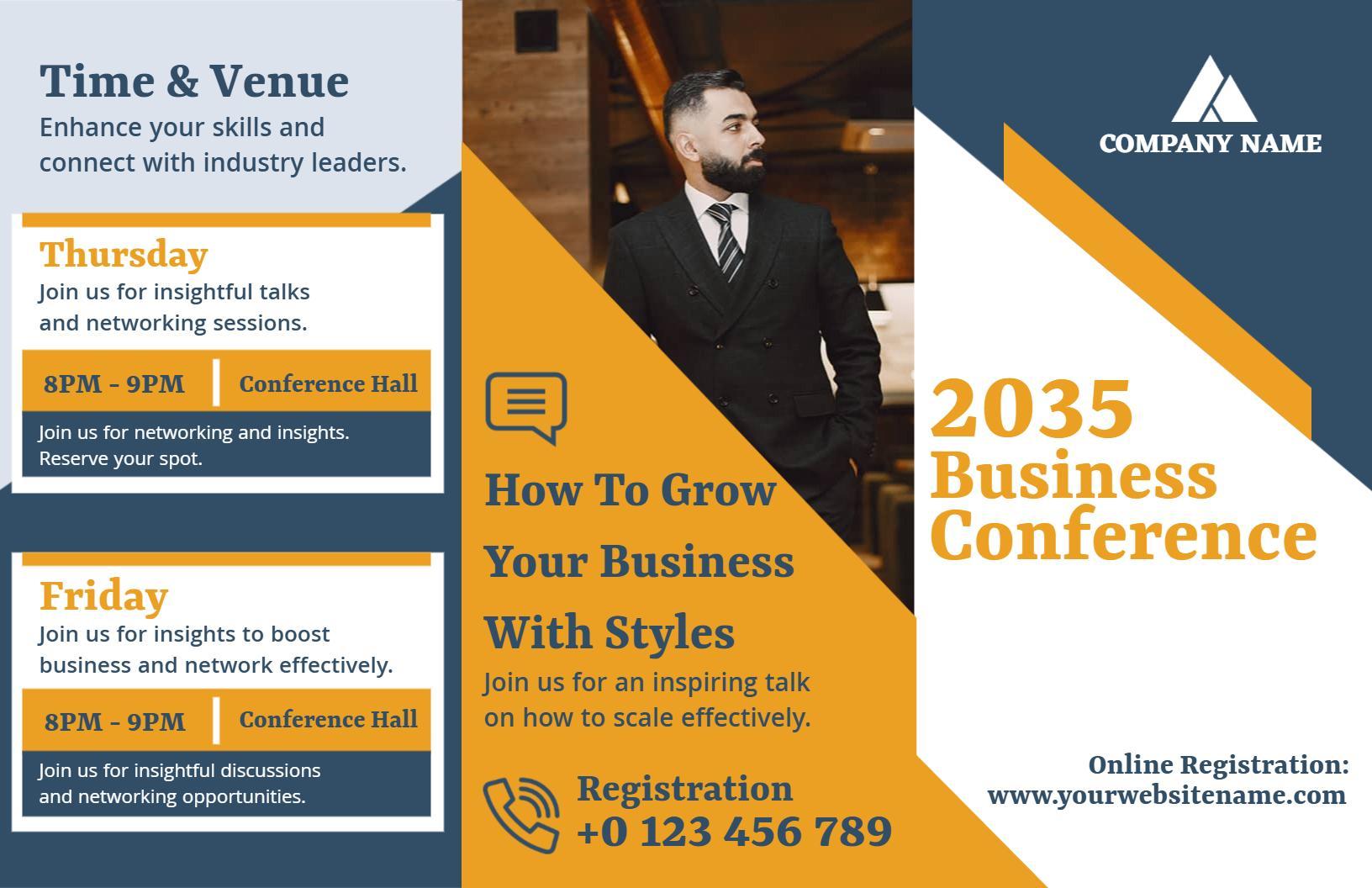 Professional Business Networking Conference Agenda Brochure Template