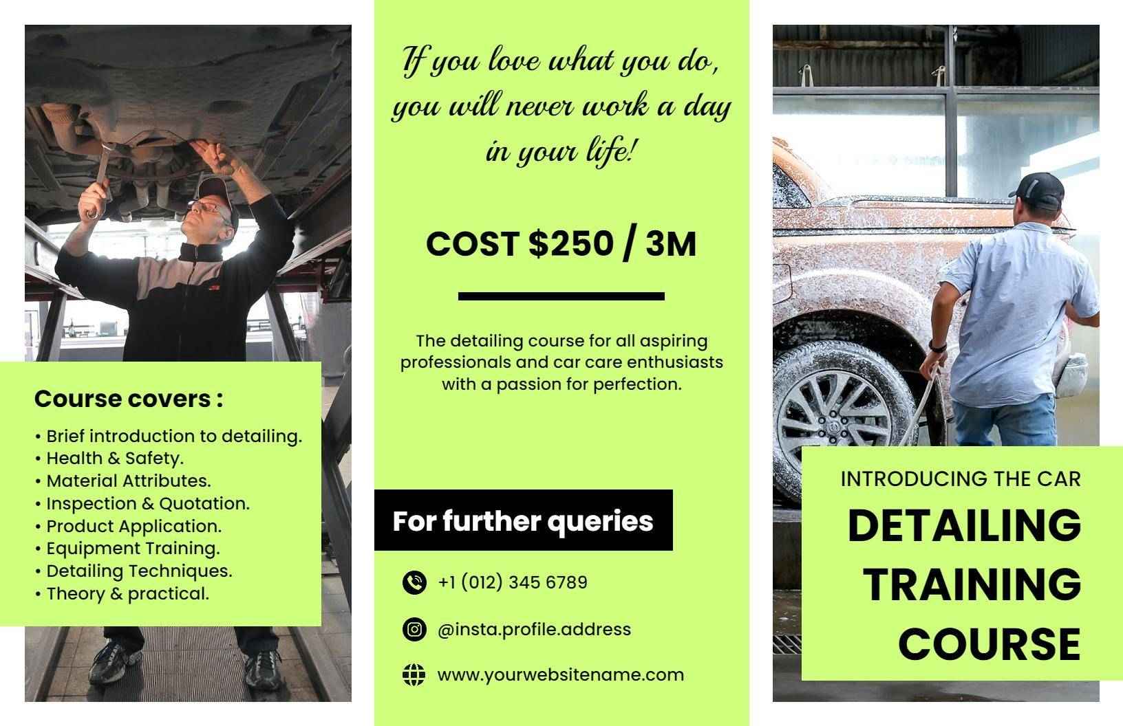 Professional Car Detailing Training Course and Workshop Brochure Template