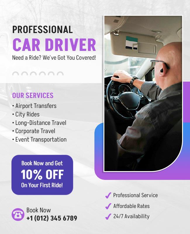 Professional Car Driver Service Promotion Flyer Template