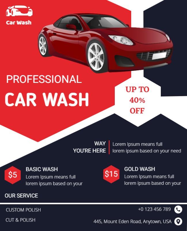 Professional Car Wash Services Advertisement Flyer Template