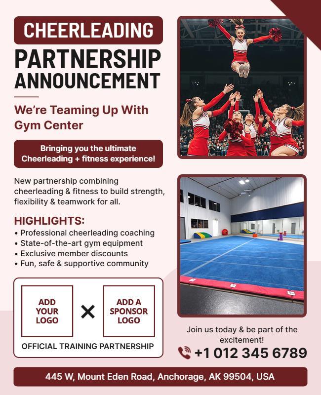 Professional Cheerleading Coaching and Gym Partnership Flyer Template