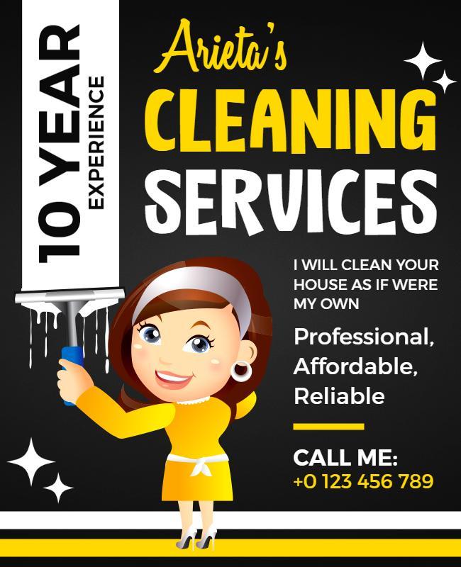 Bright Yellow Cartoon Style Cleaning Services Flyer Template