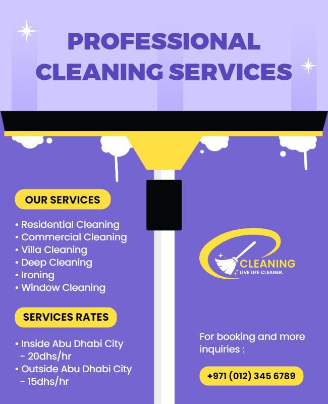 Vibrant Purple Professional Cleaning Services Flyer Template