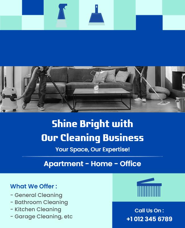 Modern Blue Cleaning Service Home Office Flyer Template