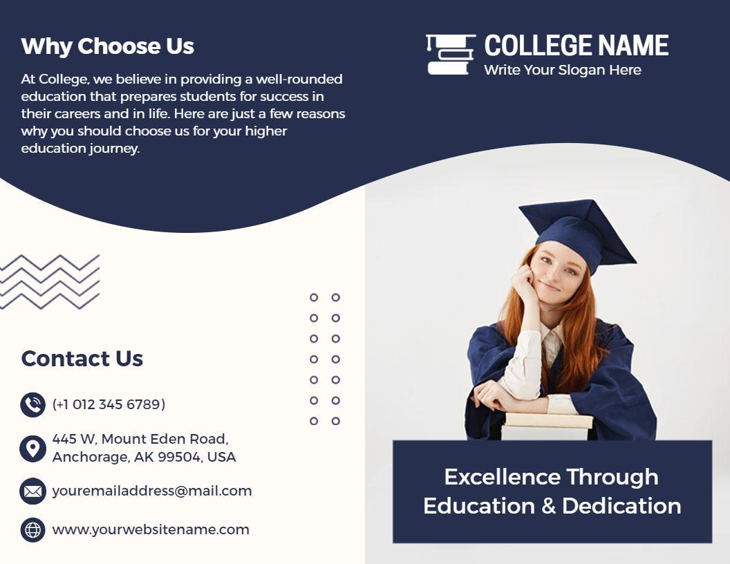 Professional College Education Success and Contact Brochure Template