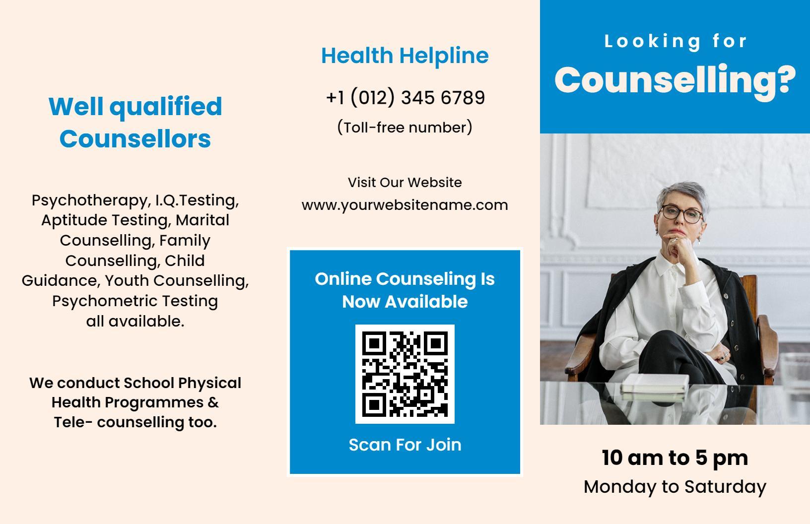 Professional Counseling Services Information and Support Brochure Template