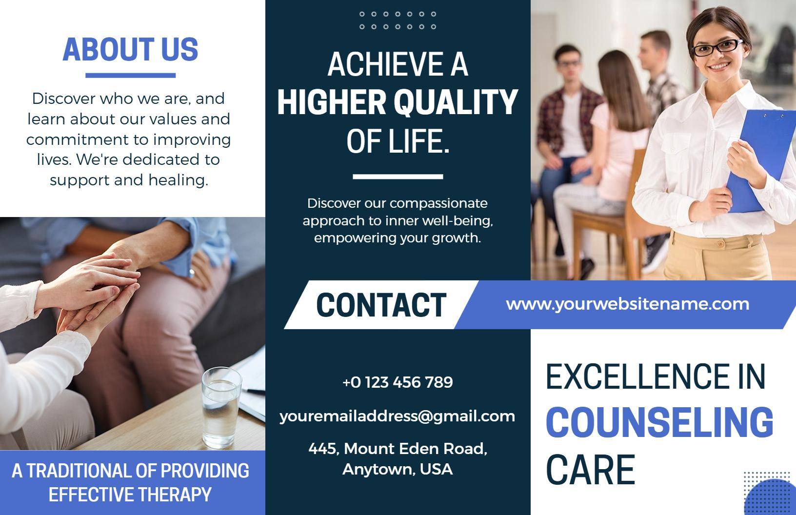 Professional Counseling Therapy Services and Support Brochure Template