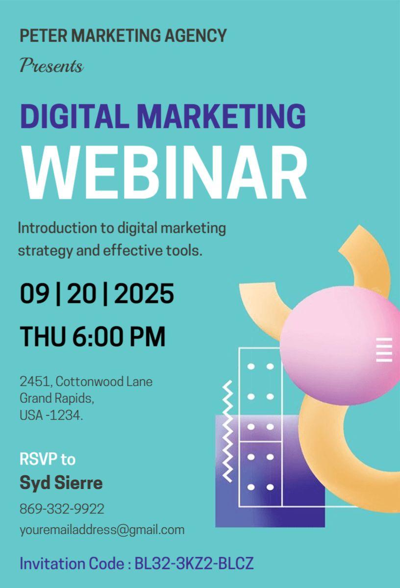 Professional Digital Marketing Webinar Business Invitation Template