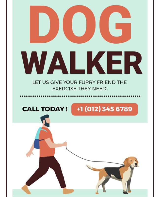 Playful Green Dog Walking Service Flyer Template