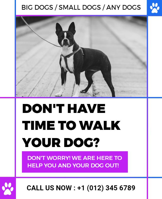 Bold Colorful Dog Walking Service Advertisement Flyer Template