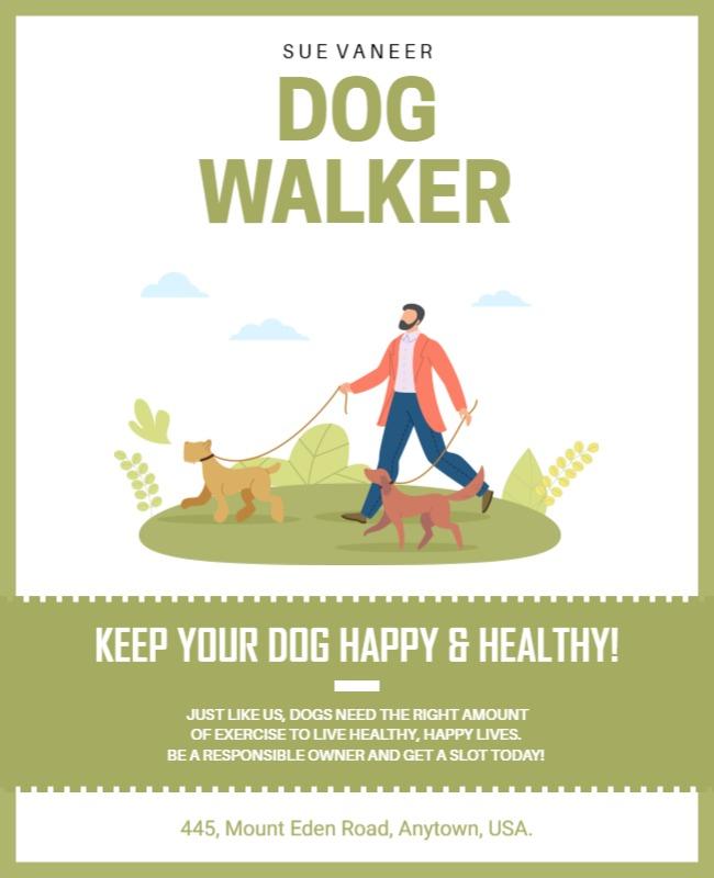 Playful Green Dog Walking Service Advertisement Flyer Template