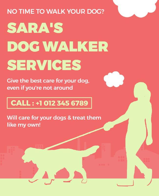 Bright Pink Modern Dog Walking Services Flyer Template