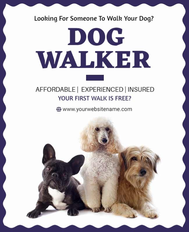 Playful Purple Dog Walking Service Promotional Flyer Template