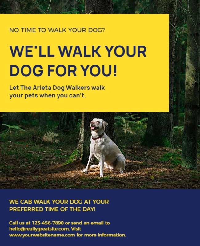 Bold Blue Doggy Walking Service Advertisement Flyer Template