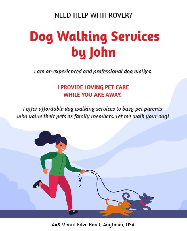 Friendly Illustrated Dog Walking Services Flyer Template