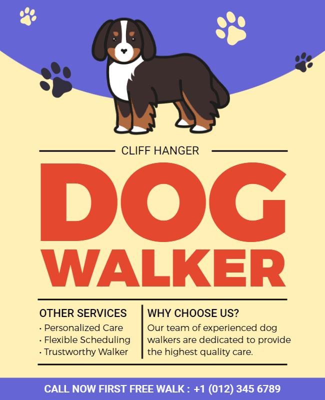 Playful Cartoon Dog Walking Service Flyer Template