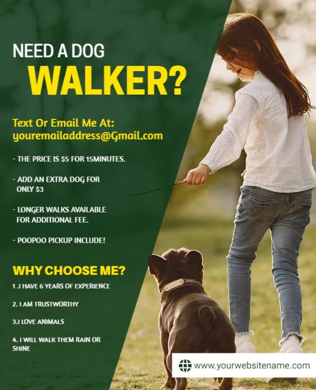 Playful Green Dog Walking Services Flyer Template