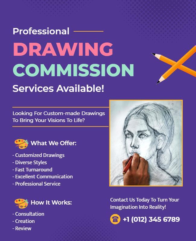 Professional Drawing Commission Service Flyer Template