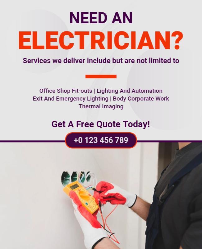 Professional Electrician Services Quote Request Poster Template