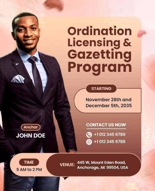 Professional Elegant Ordination Licensing and Gazetting Program Poster Template