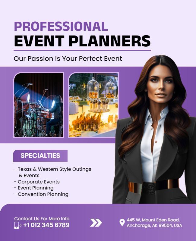 Modern Purple Professional Event Planners Services Flyer Template