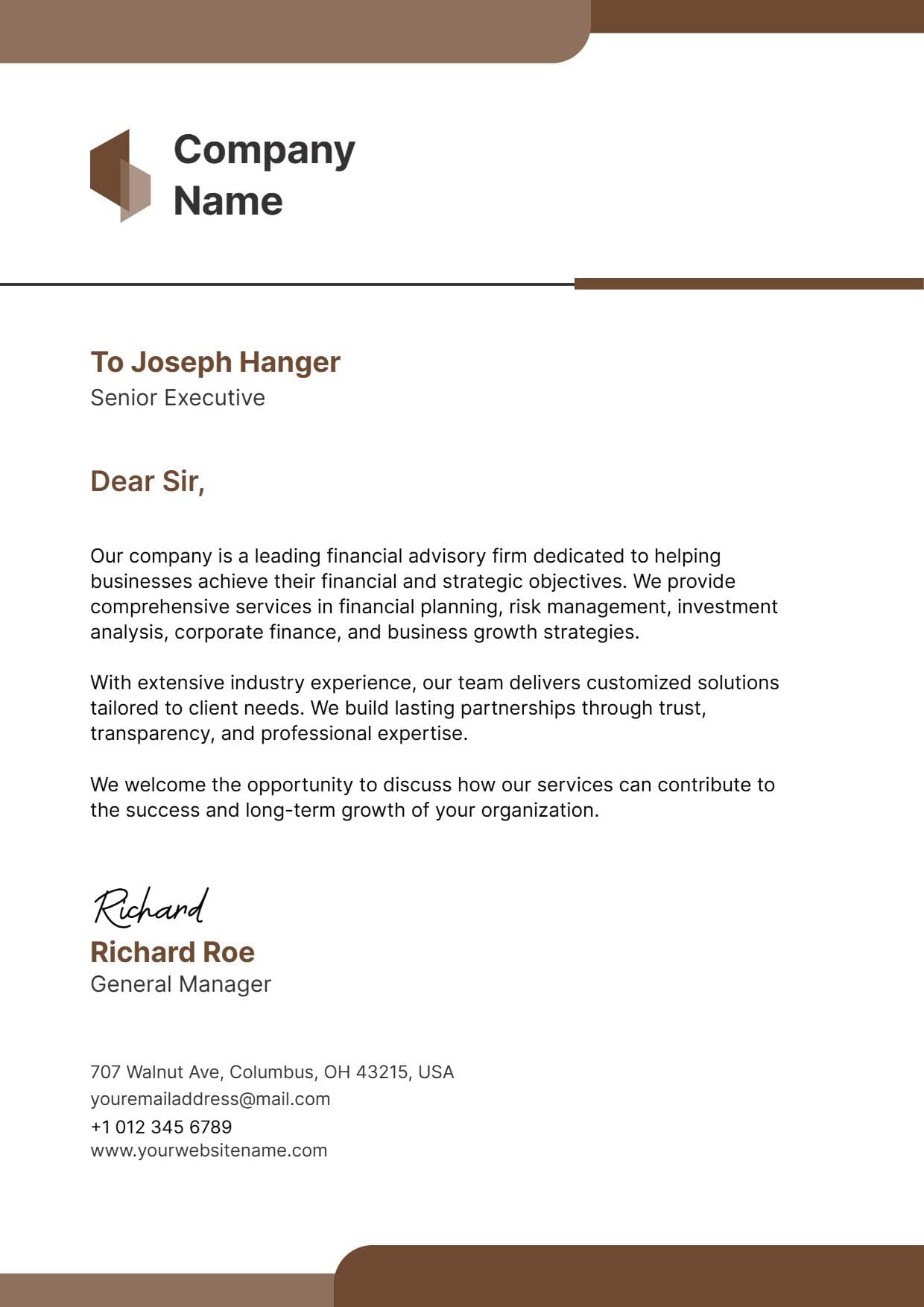 Professional Financial Services Company Letterhead Template