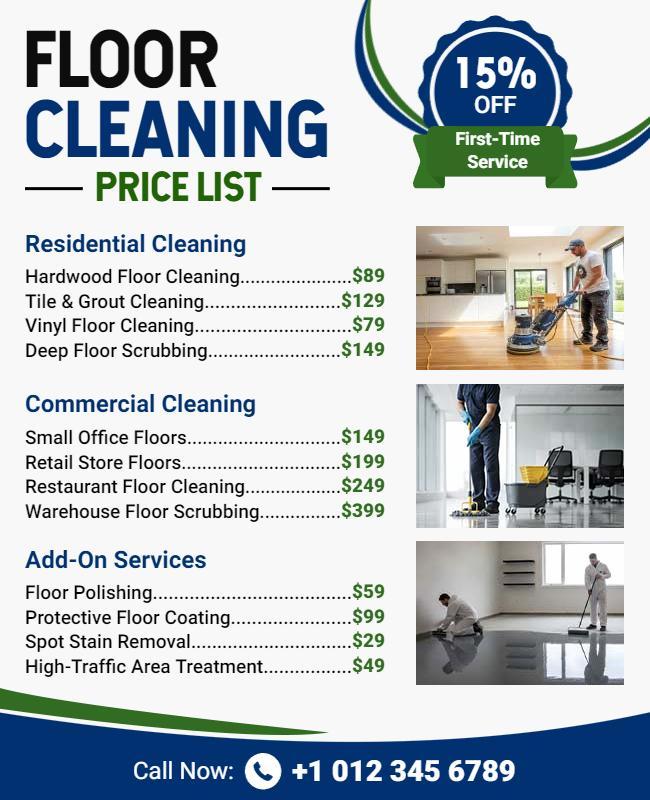 Professional Floor Cleaning Services Price List Flyer Template