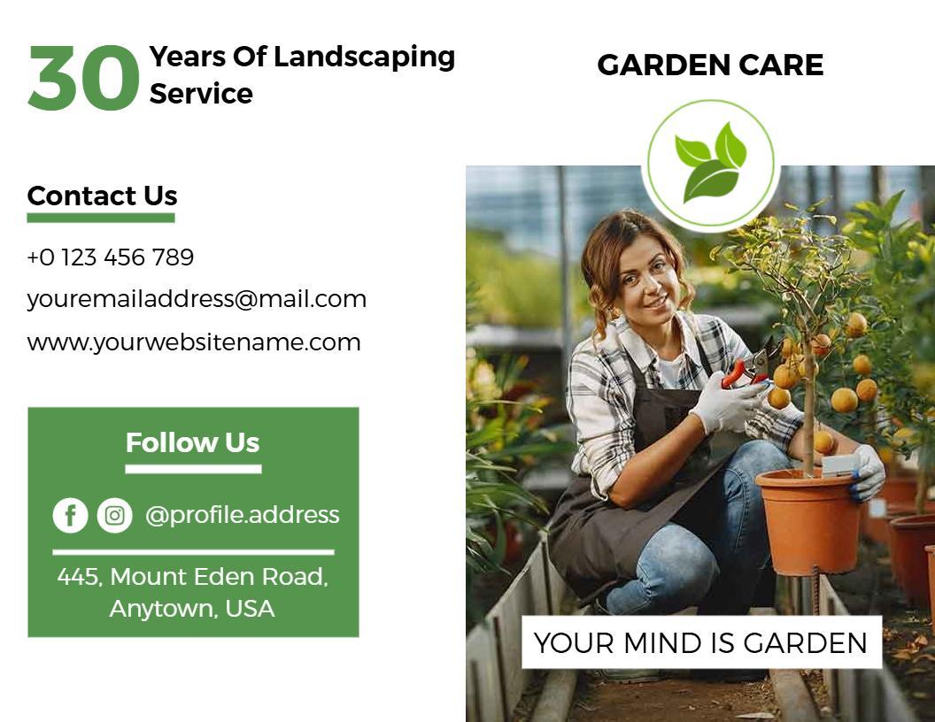 Professional Garden Care and Landscaping Services Brochure Template