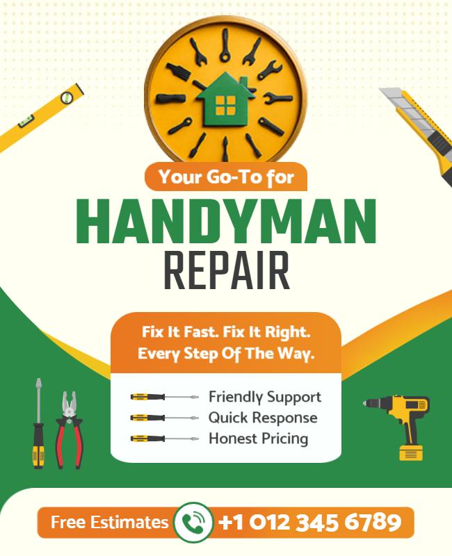Professional Green Handyman Home Repair Services Flyer Template