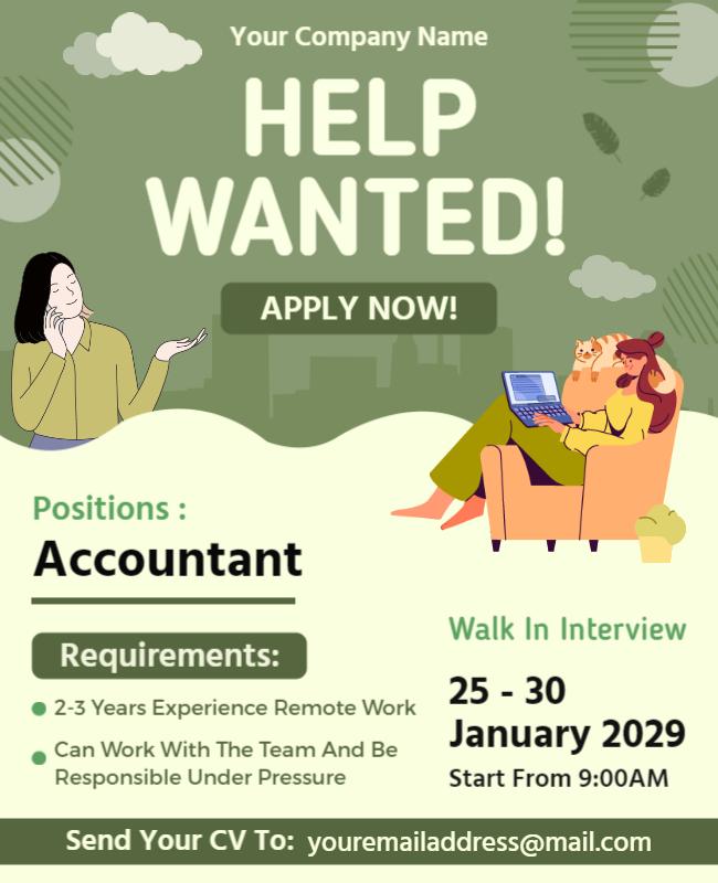 Professional Green Help Wanted Job Fair Interview Poster Template