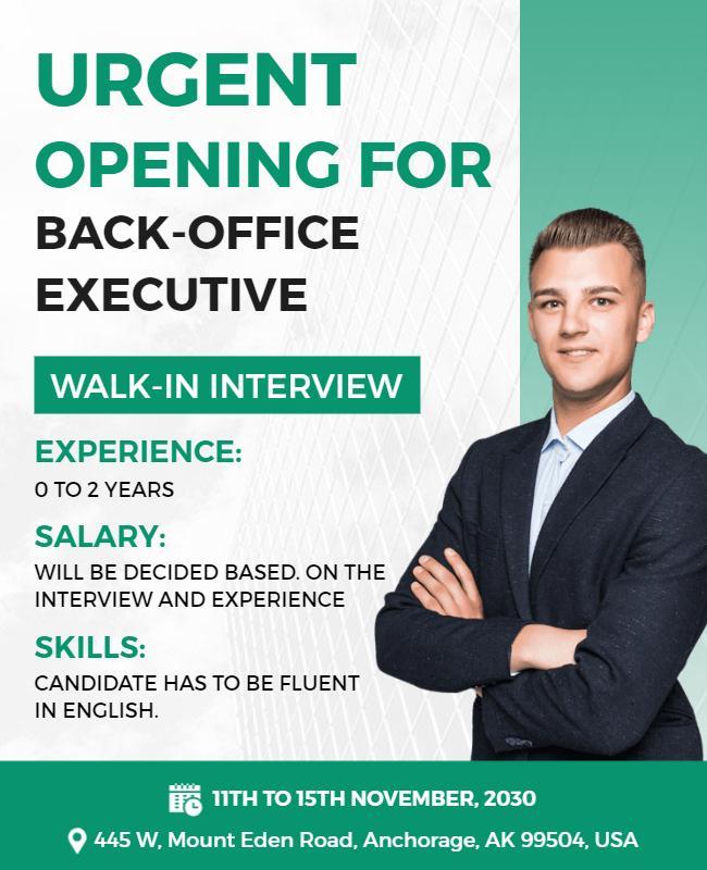 Professional Green Job Recruitment Walk-In Interview Poster Template