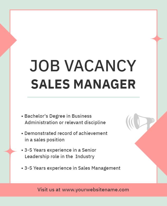 Professional Green Job Vacancy Sales Manager Poster Template