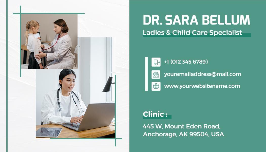 Professional Green Ladies and Child Care Specialist Business Card Template