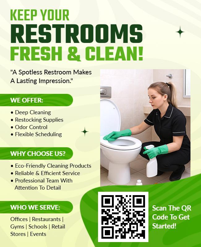 Professional Green Restroom Cleaning Service Flyer Template