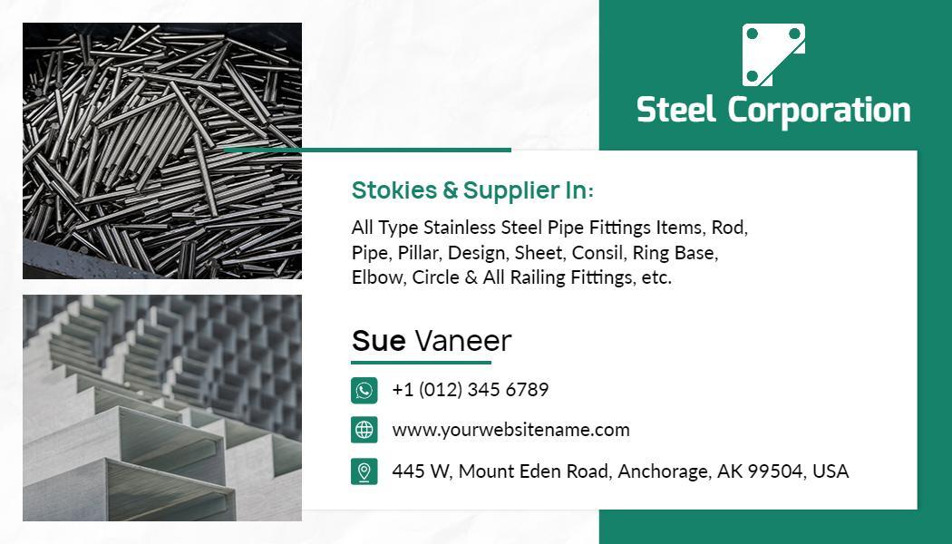 Professional Green Steel Supply Visiting Card Template