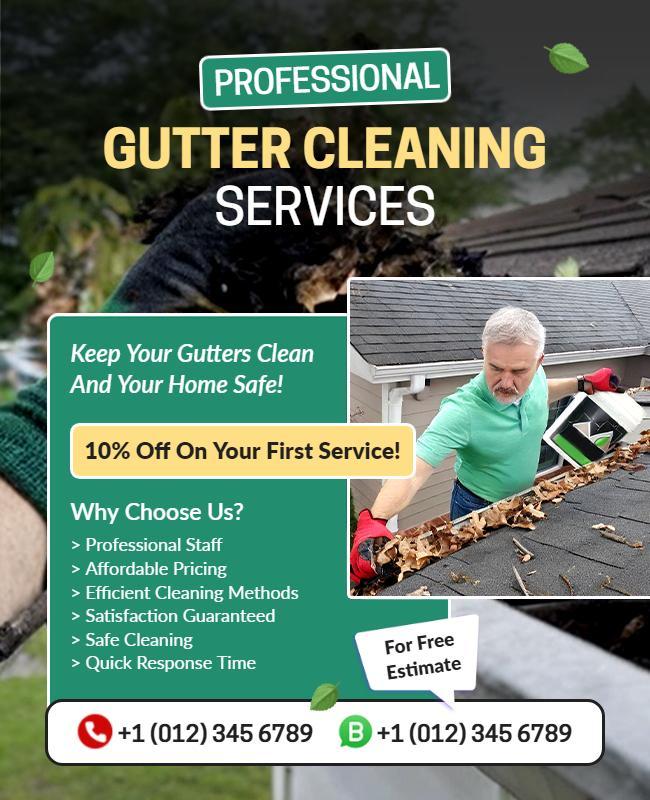 Professional Green Gutter Cleaning Services Flyer Template