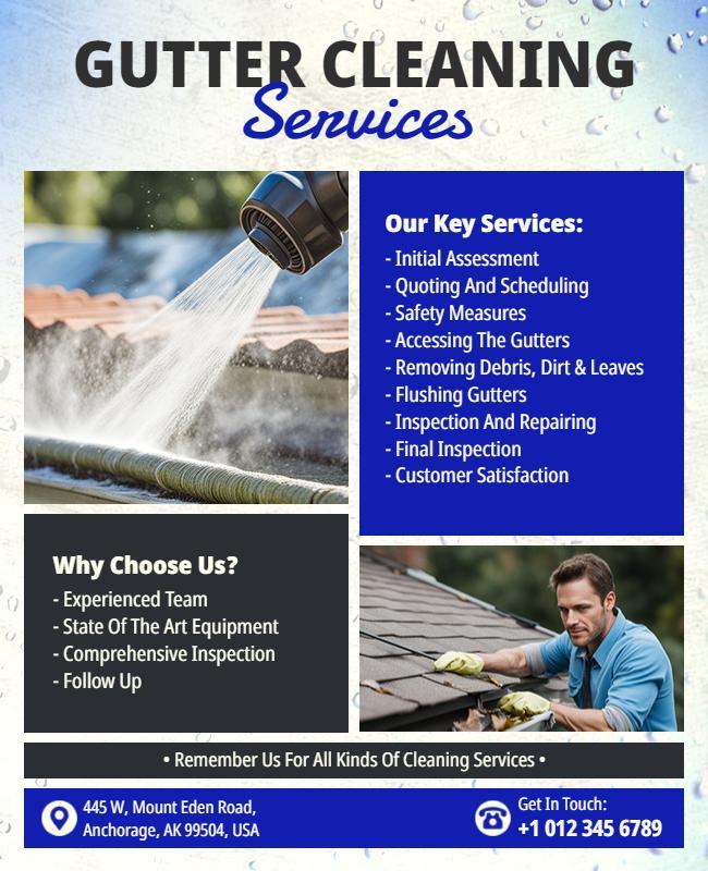 Water-Themed Gutter Cleaning Services Professional Flyer Template