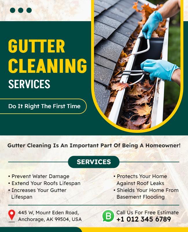 Colorful Green Gutter Cleaning Services Flyer Template