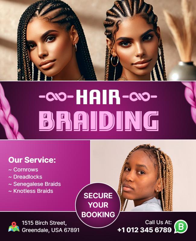 Professional Hair Braiding Services Promotional Flyer Template