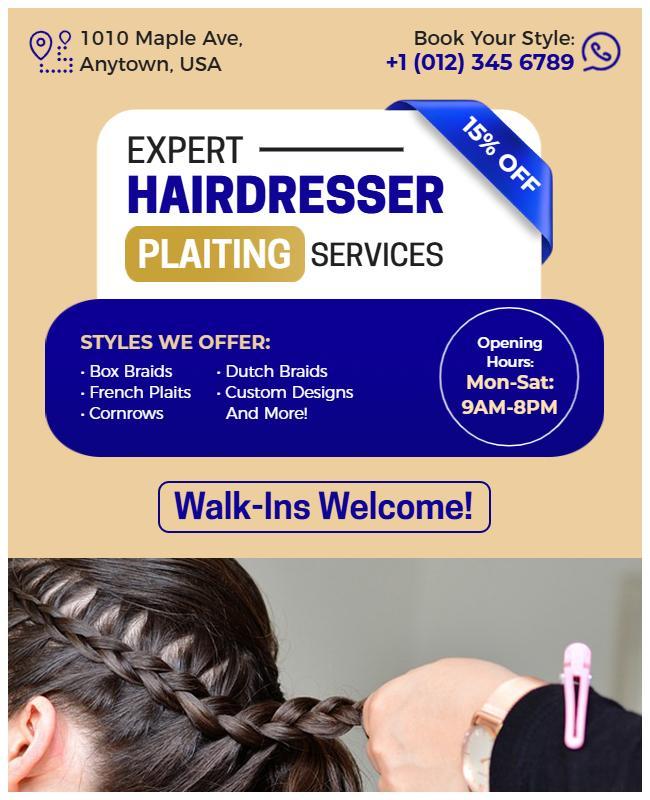 Professional Hairdresser Plaiting Service Flyer Template