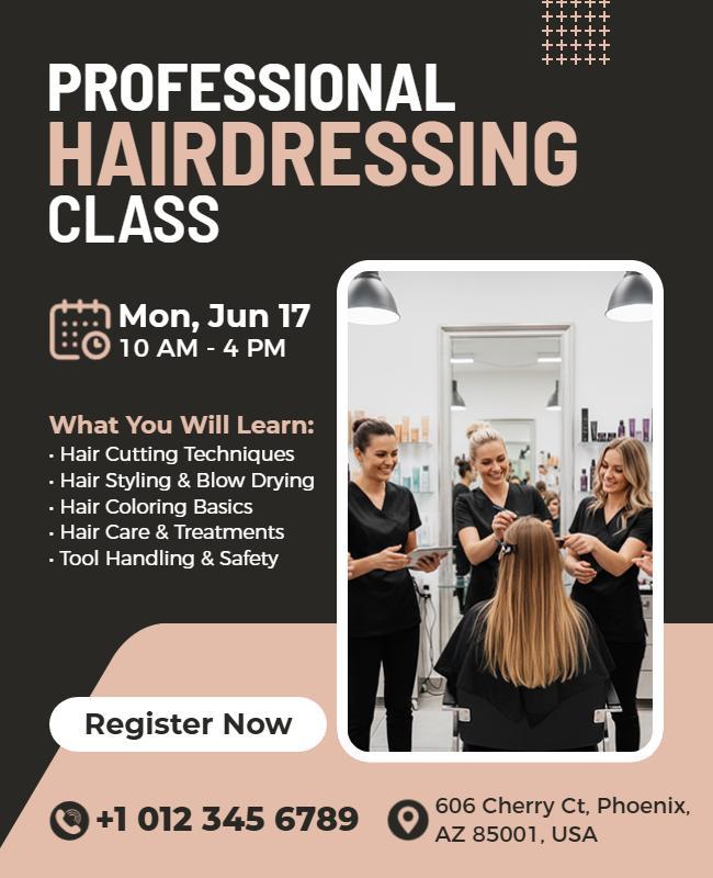 Professional Hairdressing Training Class Flyer Template