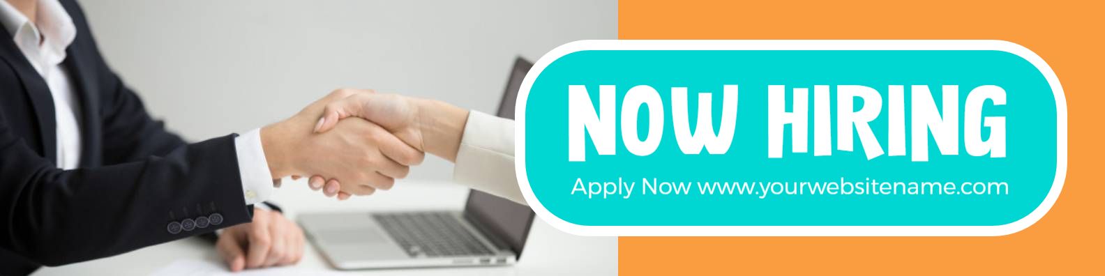 Professional Handshake in Orange and Aqua Now Hiring LinkedIn Banner Template