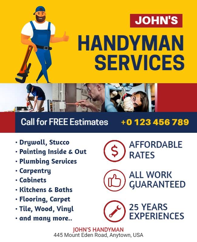 Professional Handyman Service Promotion Flyer Template