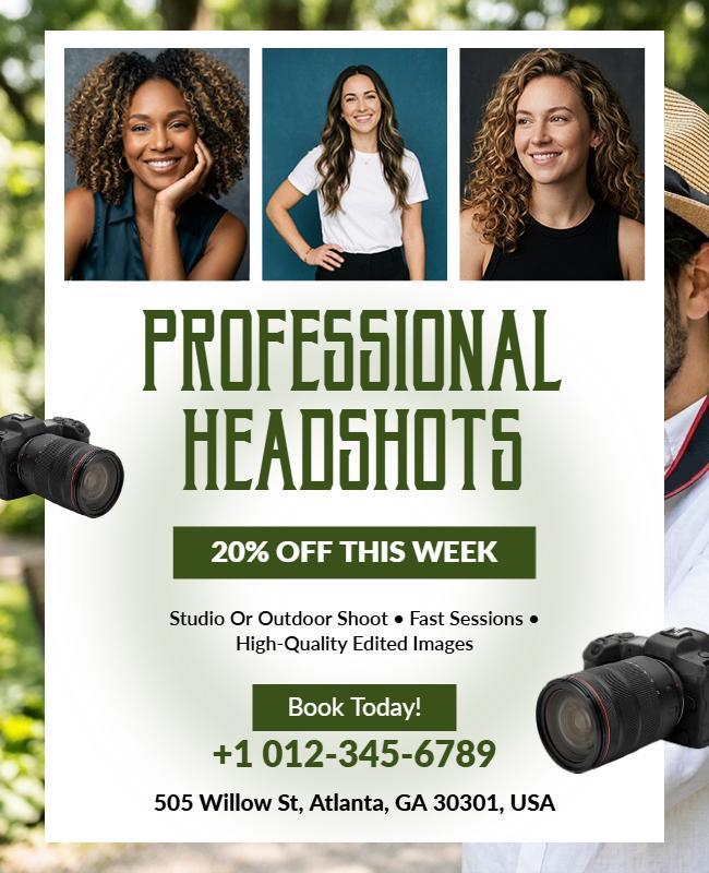 Professional Headshots Photography Service Flyer Template