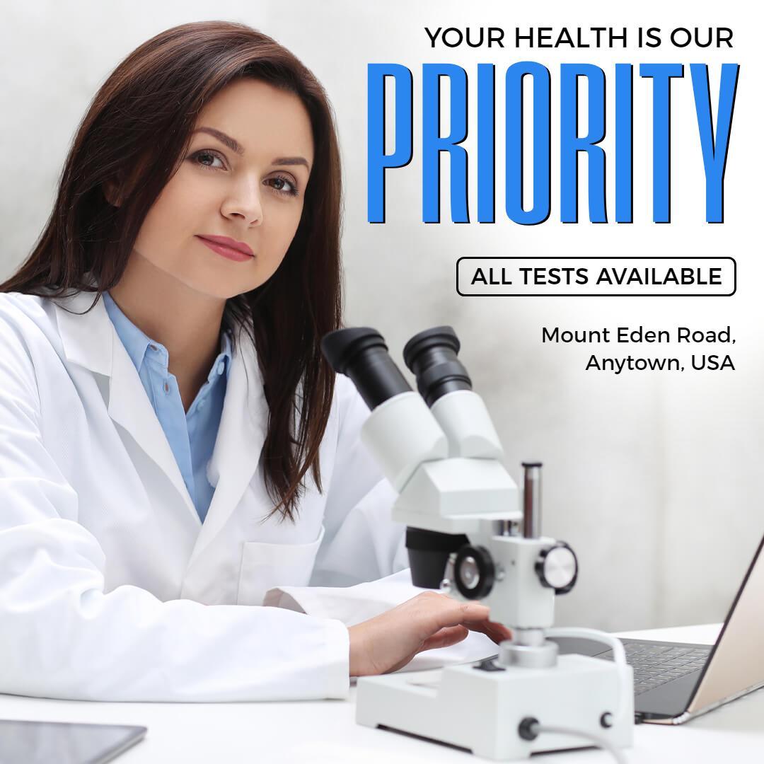 Professional Health Services with Microscope and Tests Available Ad Template