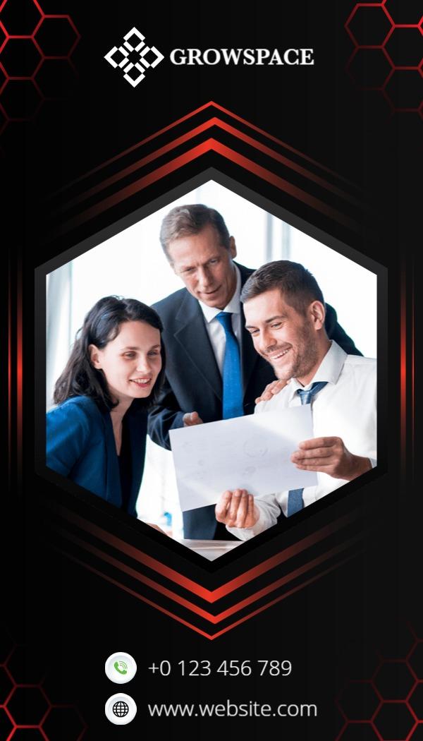 Professional Hexagonal Black Teamwork Portrait Business Card Template