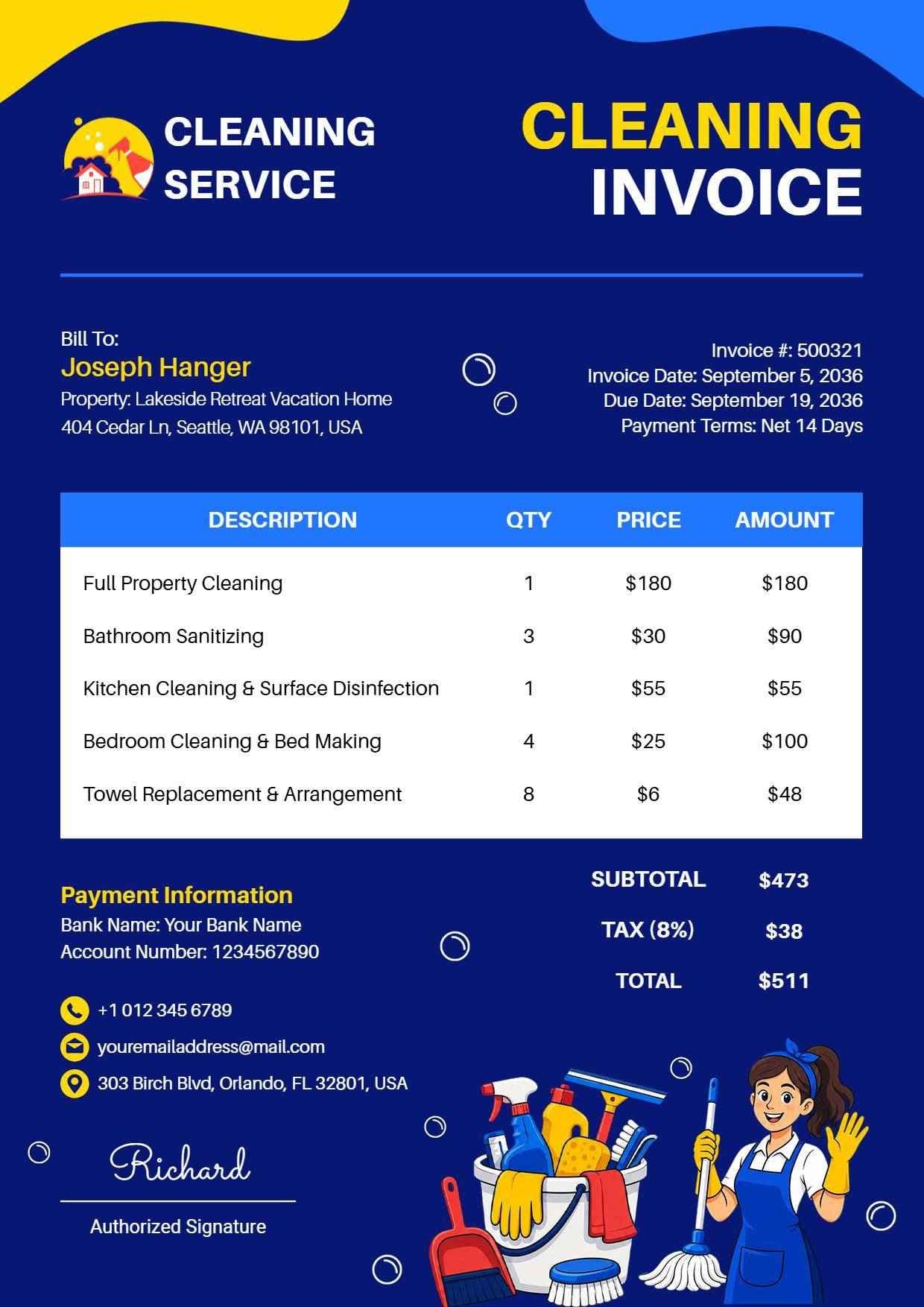 Professional Home Cleaning and Care Invoice Template